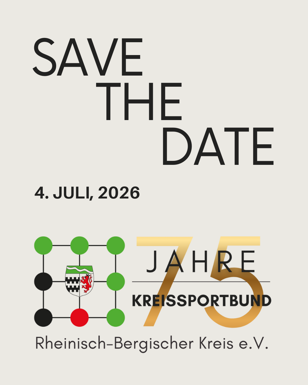 Grafik "Save the Date" zur 75 Jahre Kreissportbund am 04. Juli 2026