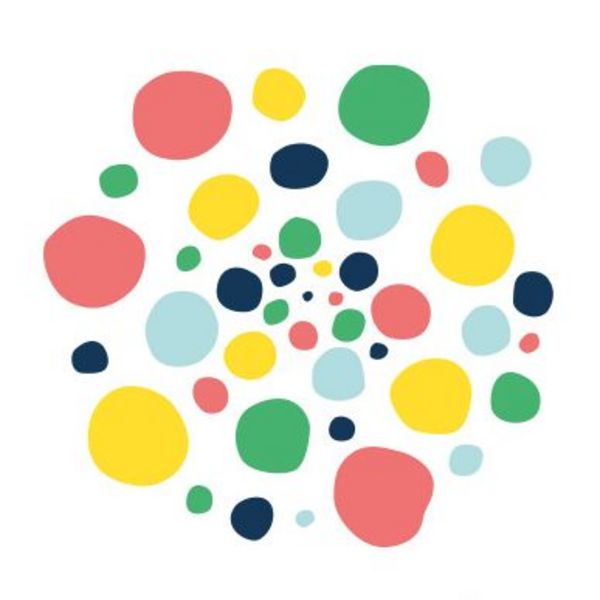 Grafik mit vielen bunten Farbklecksen, die eine inklusive Sportlandschaft darstellen sollen.