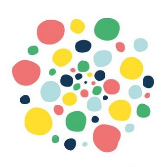 Grafik mit vielen bunten Farbklecksen, die eine inklusive Sportlandschaft darstellen sollen.